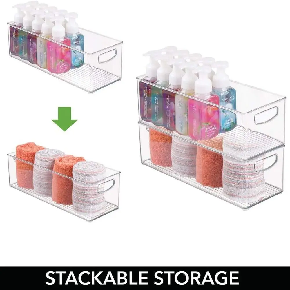 Organizer Kamar Mandi Plastik 4-Pak dengan Pegangan untuk Perlengkapan Mandi, Riasan, dan Perawatan Kulit