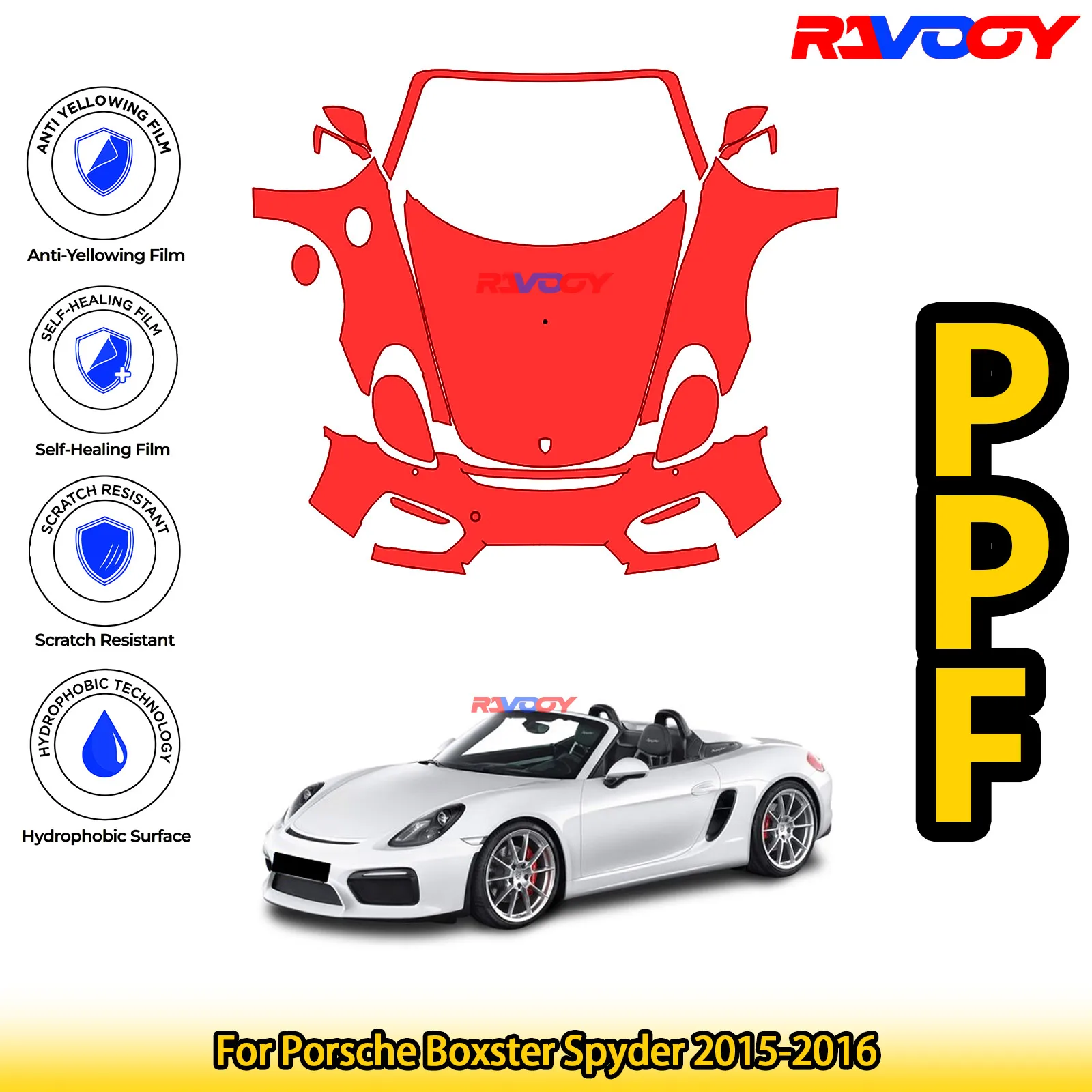 For Porsche Boxster Spyder 2015-2016 Glossy Matte Black Precut front PPF Kit Paint Protection Film