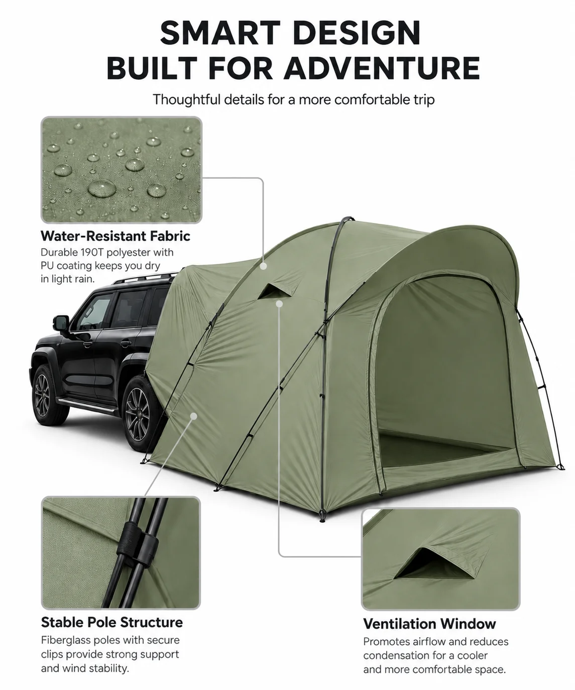 SUV Tent, 5-9 Person Rectangle Car Tent for Family, Waterproof & Windproof for Car Camping, Large Camping Tents with Storage Bag