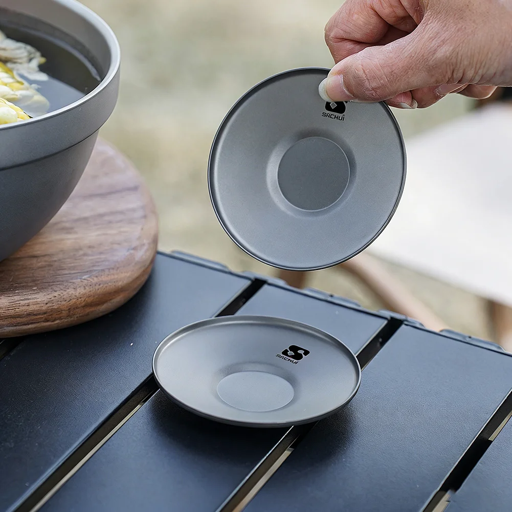 Titanium Seasoning Plate Round Sauce Dish, Acid and Corrosion Resistant for Soy Sauce, Vinegar, Mustard; Ideal for Outdoor Camp