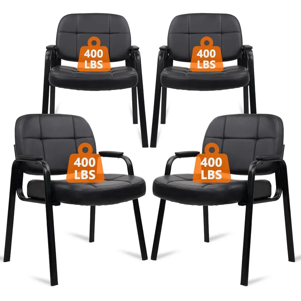 

Комплект из 4 кожаных кресел для руководителей, грузоподъемность 400 фунтов, без колес, широкое сиденье с мягкими подлокотниками, для залов ожидания, черный цвет