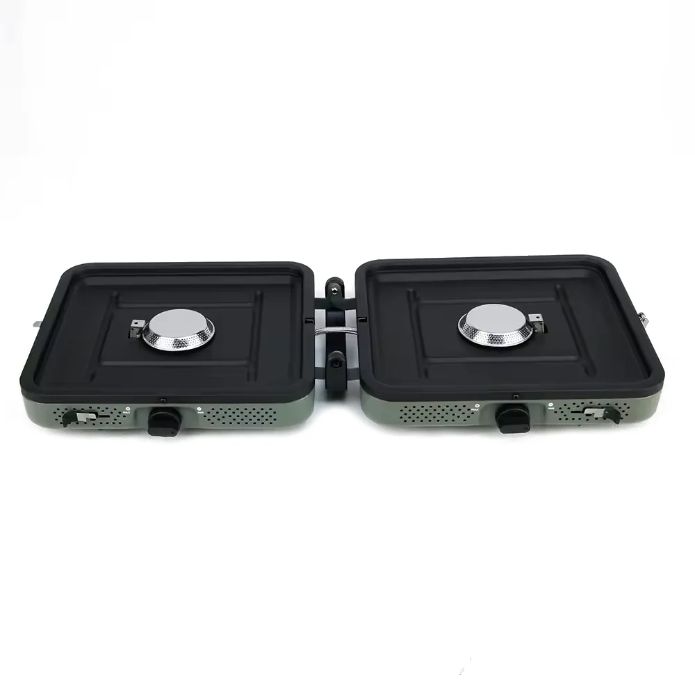 Novos fogões de acampamento portáteis ao ar livre alta potência de fogo dobrável fogão a gás 2 queimadores facilmente limpo para cozinhar piquenique