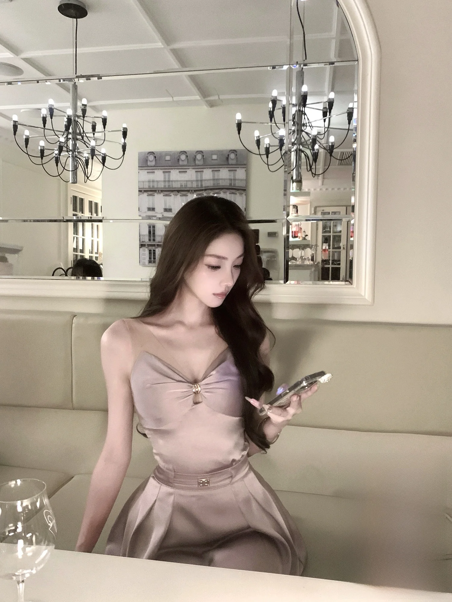 

Kubiliv Knot V-Ne, металлическая ажурная атласная юбка трапециевидной формы, модный костюм из двух предметов для женщин, возраст 25–35 лет