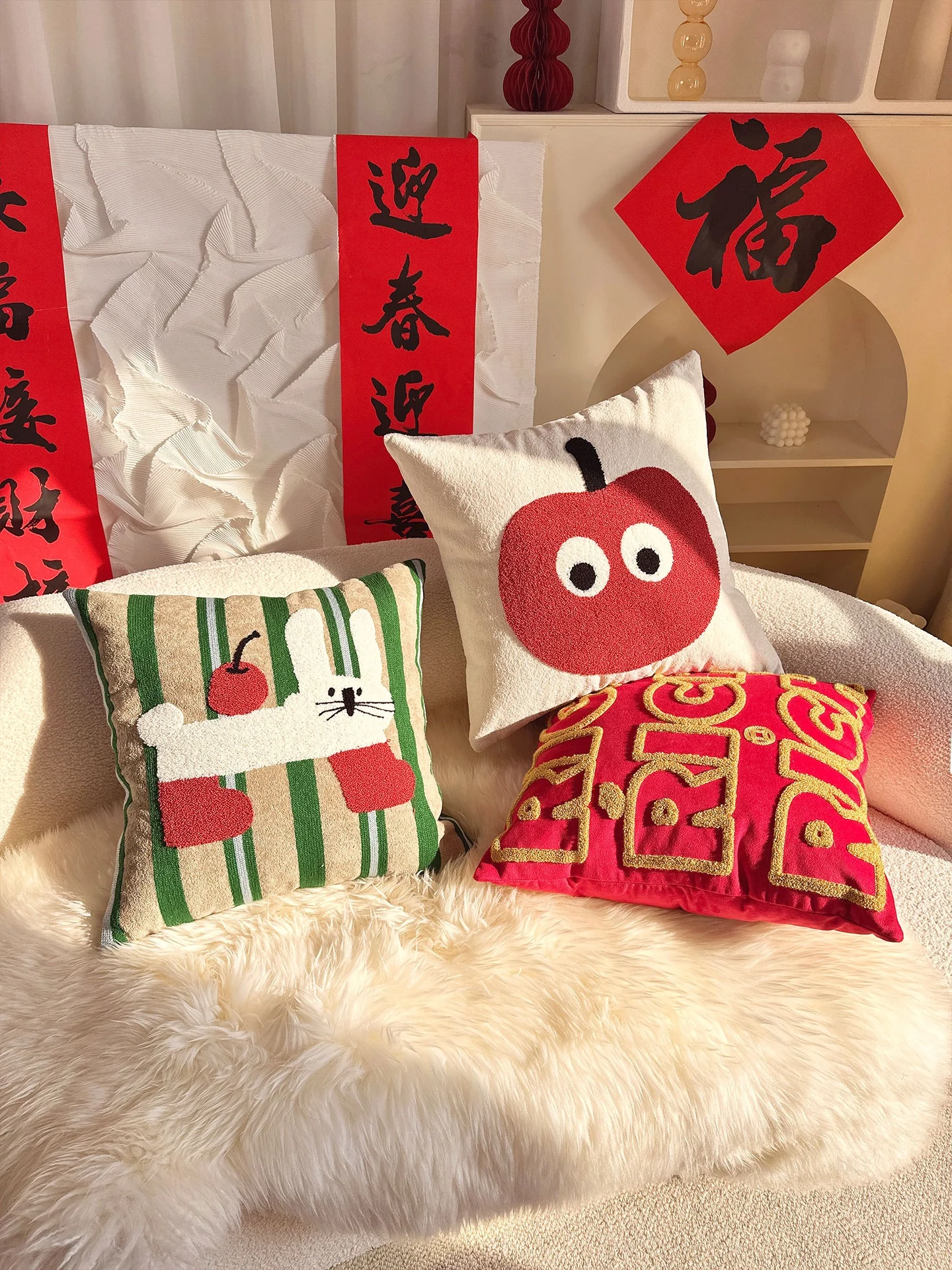 

Новогодняя декоративная наволочка для диванной подушки с дизайном кролика, праздничная стеганая квадратная наволочка для дома, съемная