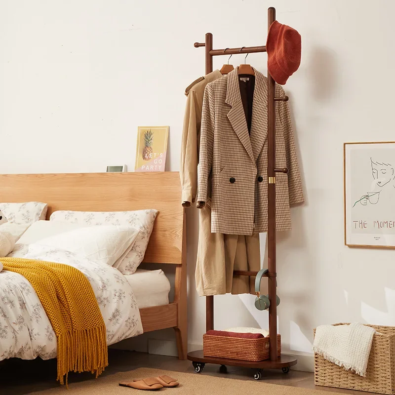 Small apartment hanger beech floor coat rack door entrance bedroom simple with wheels removable hanger