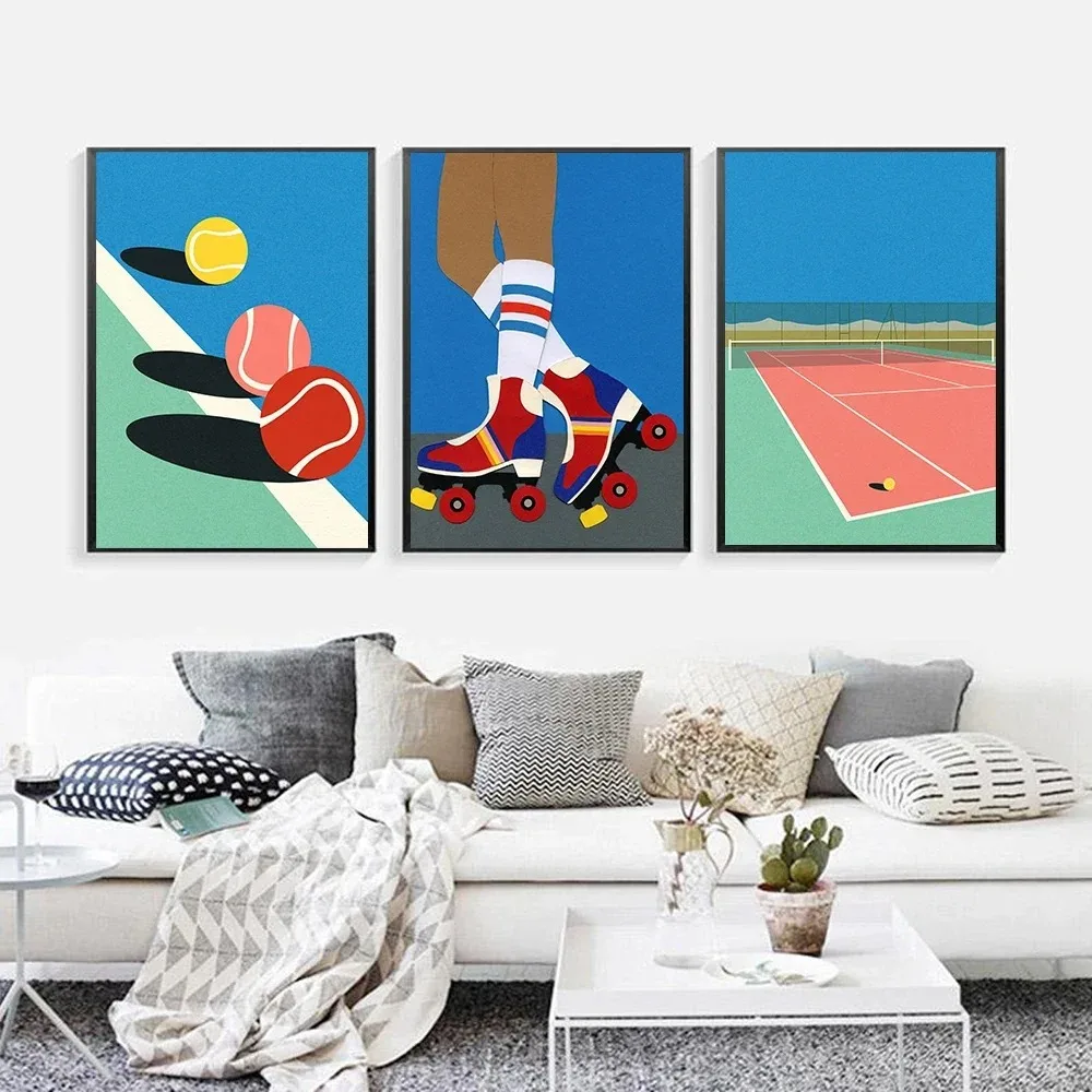 Wall Art Canvas Painting Roller Skates Tennis Court Pool Airplane Nordic Posters And Prints Pictures For Living Room Home Decor