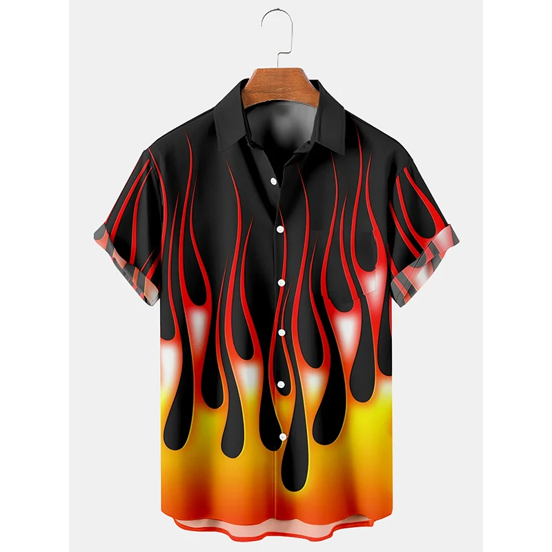 Hawaiian Shirts Beach Summer Trendy Flame Men's Shirt 3D Printed Men Women Unisex Fashion Blouse Short Sleeve Vocation