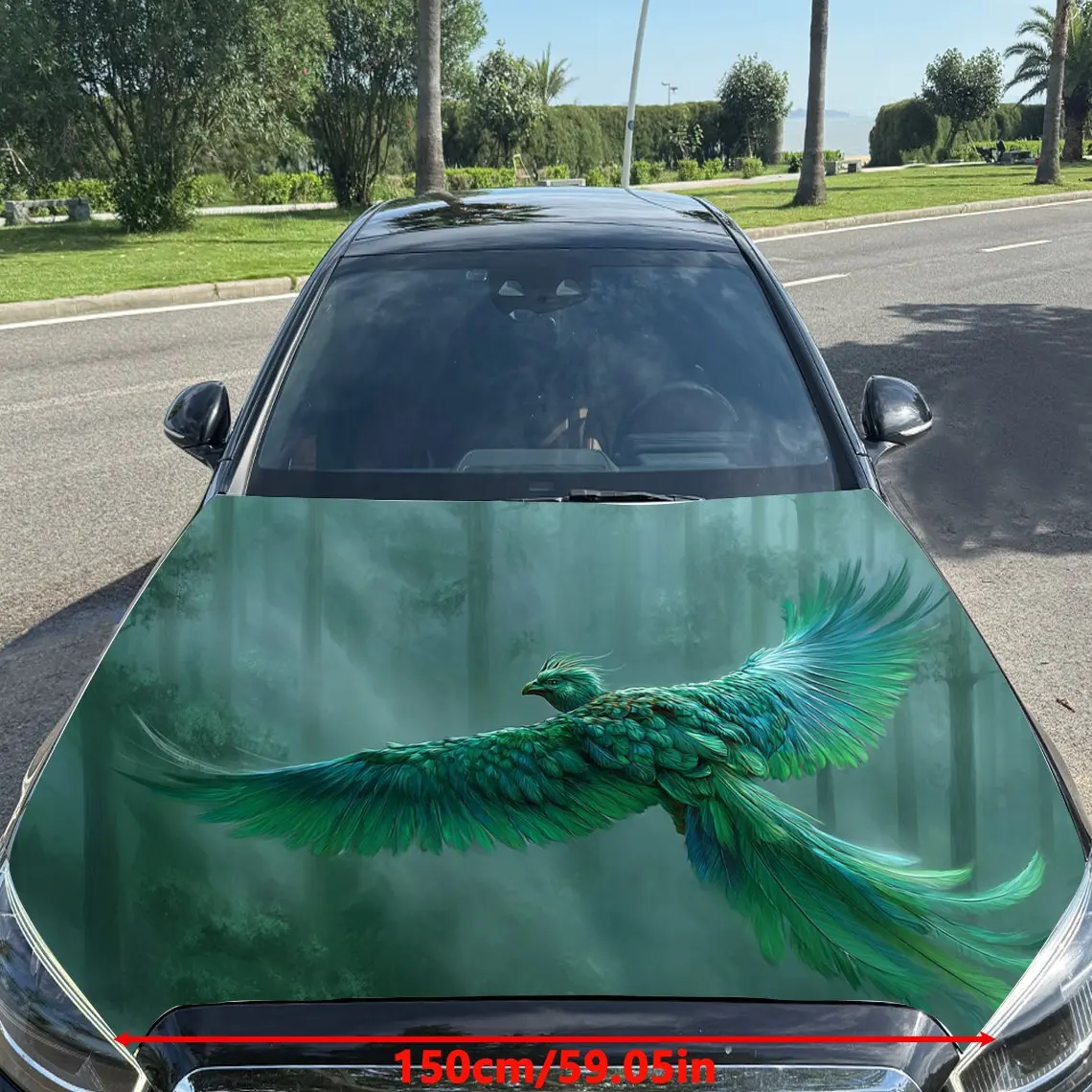 Ethereal Forest Blue Bird Pattern Car Hood stickers , PVC Material Multifunctional Car Hood Stickers, Scratch-Resistant & Fade-P