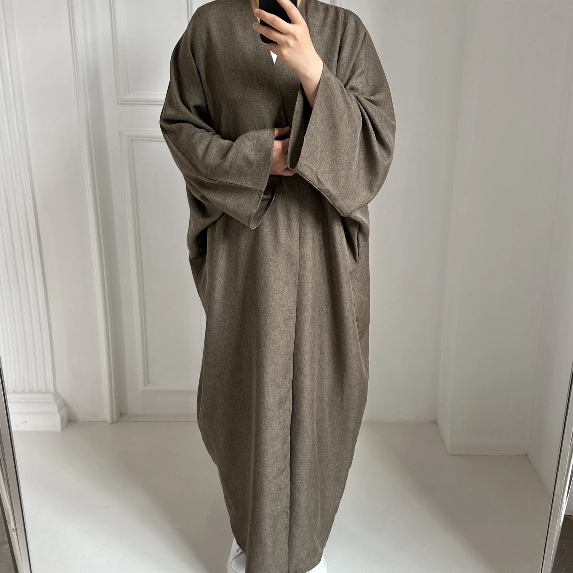 Solid Fashion Kimono Open Abaya for Women Arab Dubai Turkey Moroccan Overcoat Outer Garment Autumn 2023 Islamic Clothing Casual