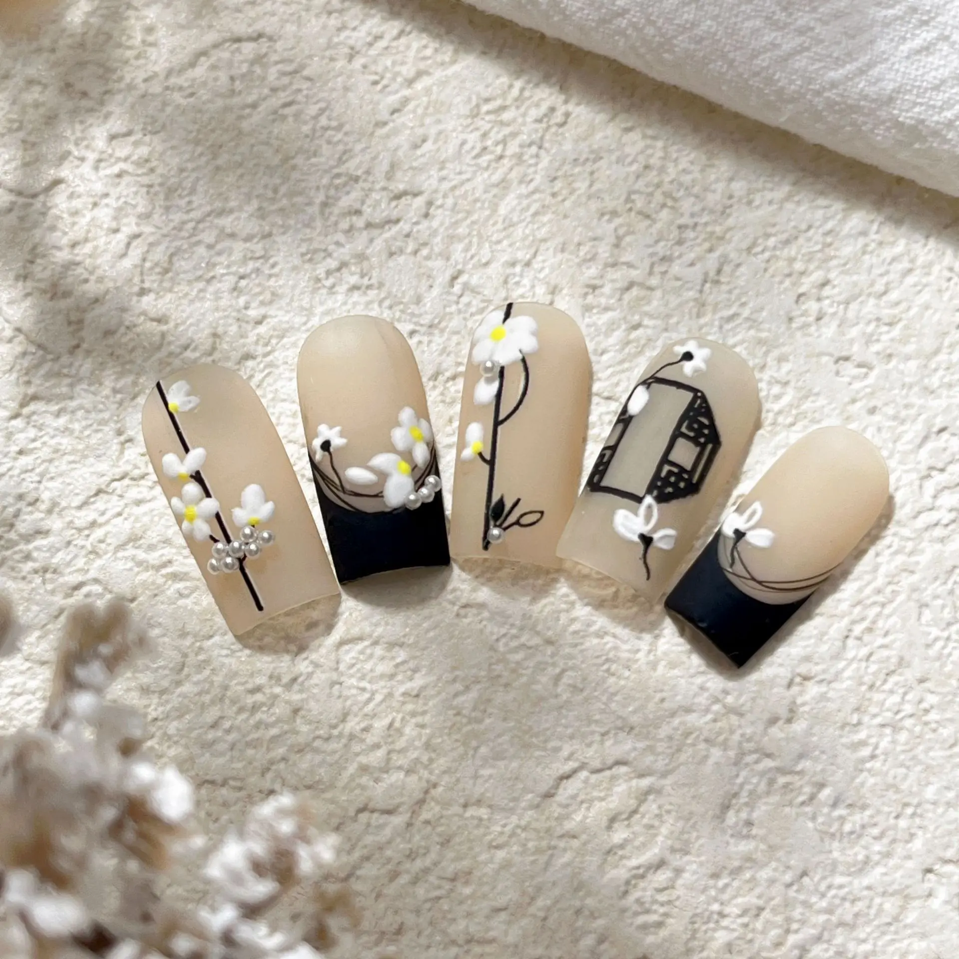 1PC Embossed White Flower 5D Nail Stickers Autumn Winter Petals Floral Romantic Fall Manicure Art Self Adhesive Sticker Deco