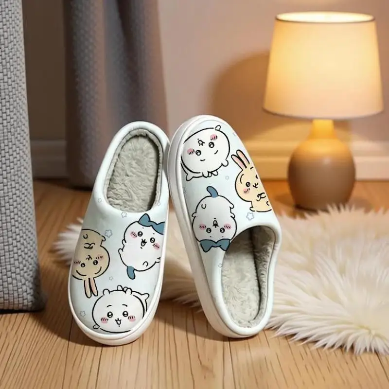 Fresh Chiikawa Home Furnishings Cotton Slippers Indoors Comfort Cartoon Cotton Slippers Autumn Winter Couple Slippers Keep Warm