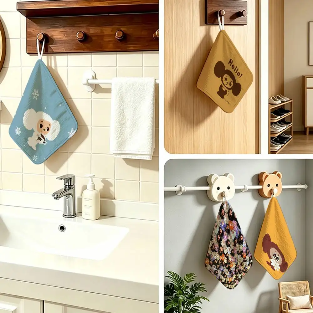Cute C-Cheburashka anime  Anime Polyester Hanging Kitchen Hand Towel Durable Wear Resistant  Versatile Use Throughout Home
