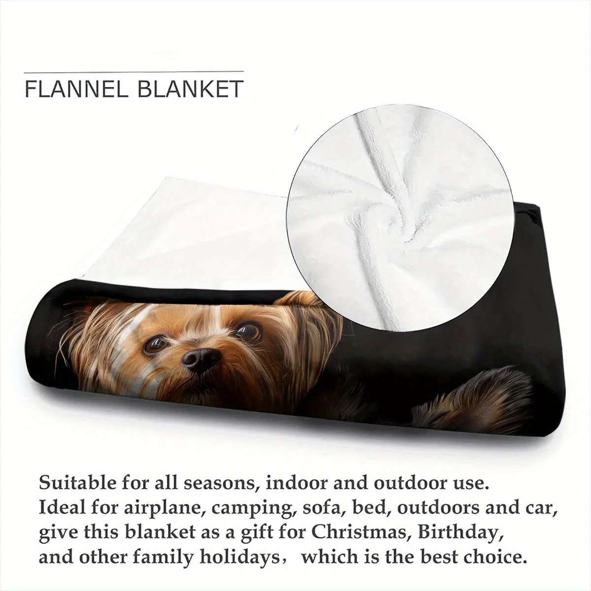 Custom Two Yorkshire Terriers Fleece Blanket Personalized Name Text Puppy Print Throw Soft Warm All Season Bedding Gift for Dog