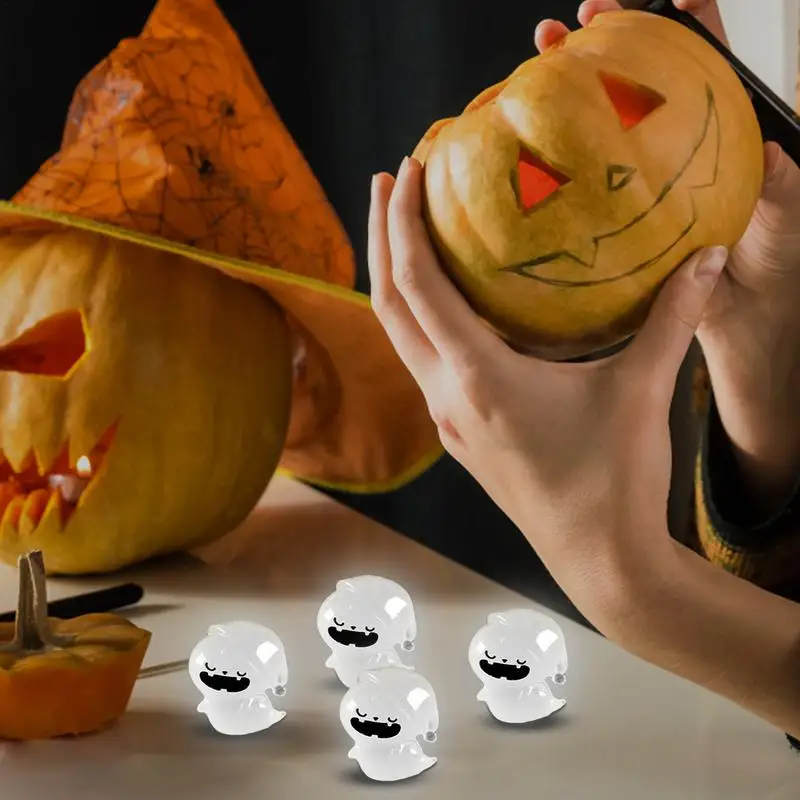 Lighted Resin Ghost Pumpkin Desktop Ornament Halloween Small Horror Doll Desk Figure Devil Desk Figure For Car Decor