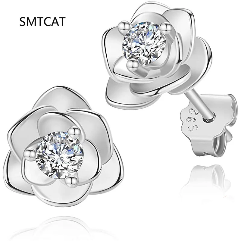 

Серьги-гвоздики из стерлингового серебра 925 пробы с цветком розы круглой огранки для женщин 3 мм, серьги с имитацией муассанита, ювелирные изделия, подарки