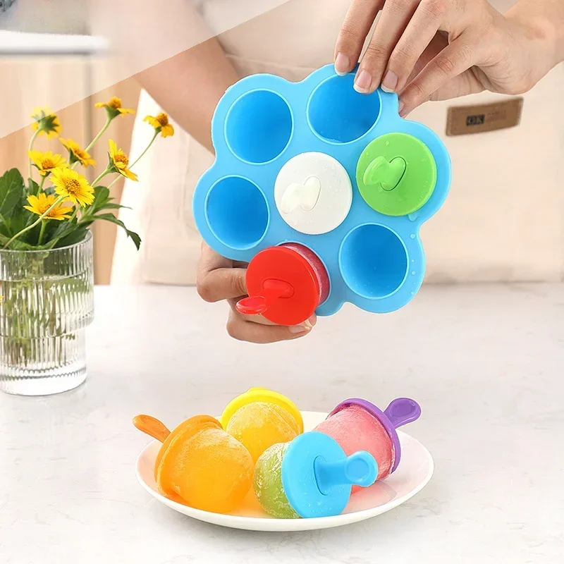 Seven Hole Silicone Popsicle Mold DIY Homemade  Cream Mold Popsicle Molded Ice Box ice cube tray cream scoop