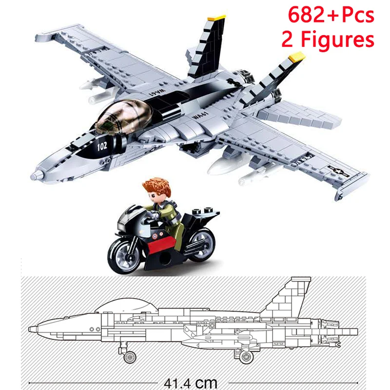 Military F/A-18E Super BumbleBee Strike Hornet Fighter Plane Building Blocks War Bricks Classic Model Educational Kids MOC Toys