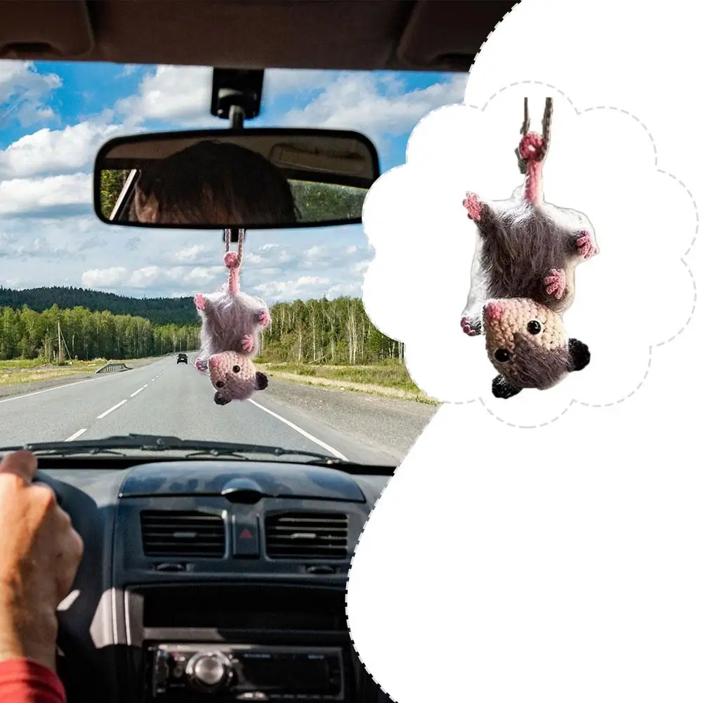 1pc handgemachte Maus Auto hängen Ornament häkeln Dekor Baumwolle Garn rosa Hut Spiegel Charme für Auto Innen Geschenk präsentieren Zubehör