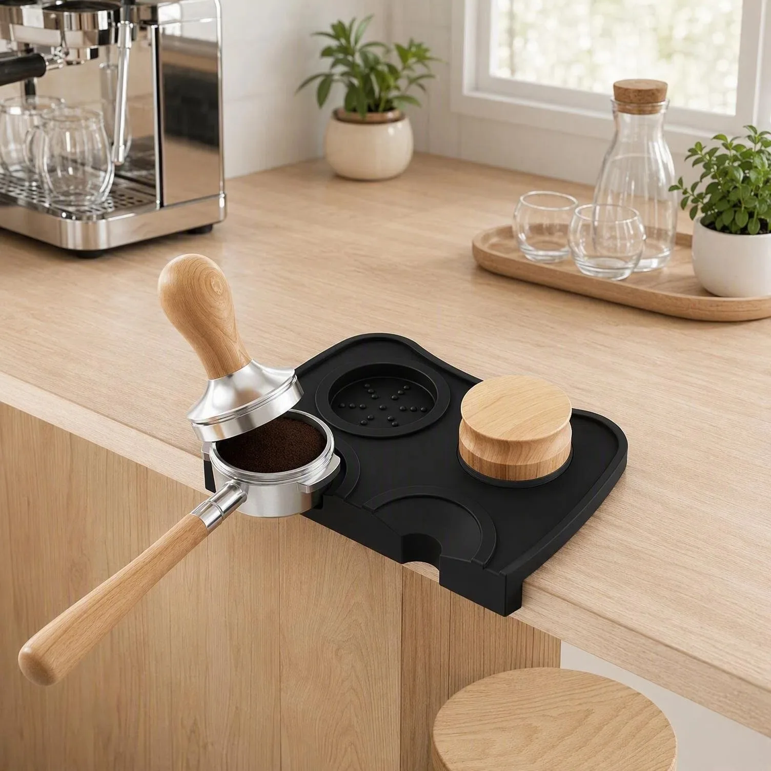 Coffee Tamper Base Mat Silicone Black Large Espresso Tamper Station Non Slip Shop Bar Coffee Corner Barista Accessories Tools