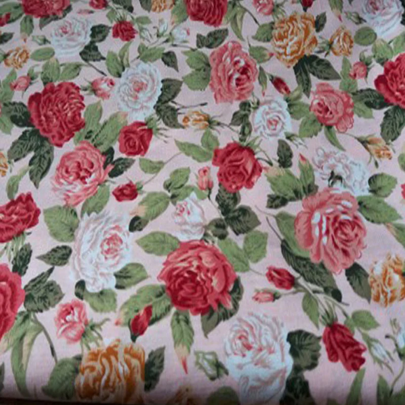 48x140cm Pretty Blooming White Pink Red Rose Flower Printed Cotton Poplin Fabric Quilting Baby Bedding Tilda Cloth fabric