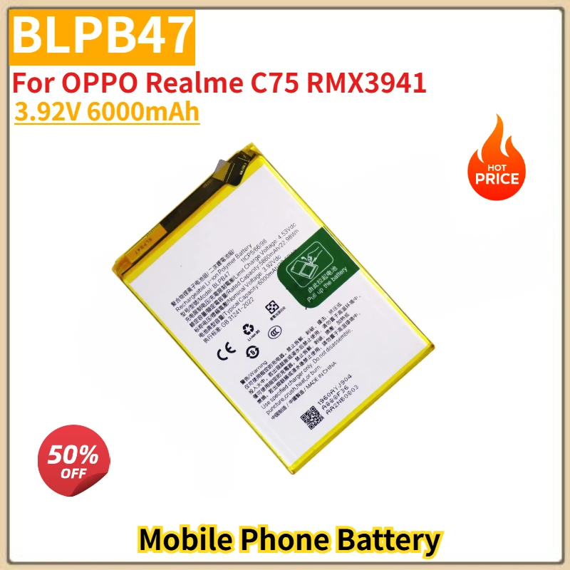 

BLPB47 High Quality Phone Battery 3.92V 6000mAh For OPPO Realme C75 RMX3941 Brand New Replacement Battery