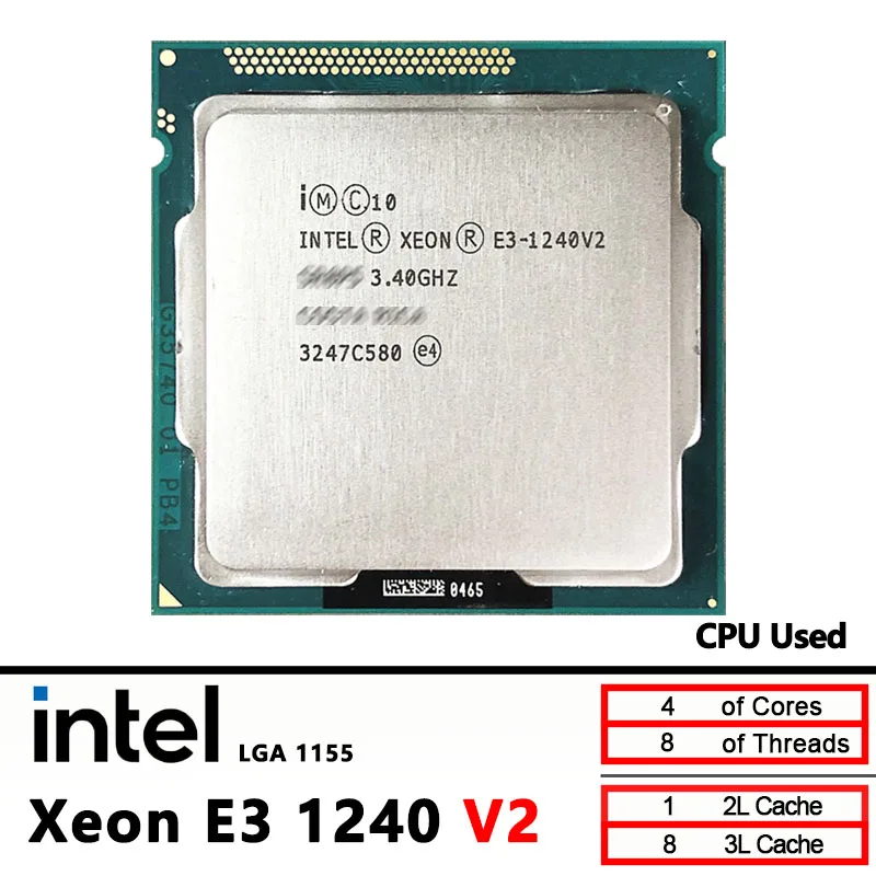معالج Intel Xeon E3-1240V2 مستعمل E3 1240 V2 3.4 جيجا هرتز رباعي النواة 8 متر 69 واط LGA 1155