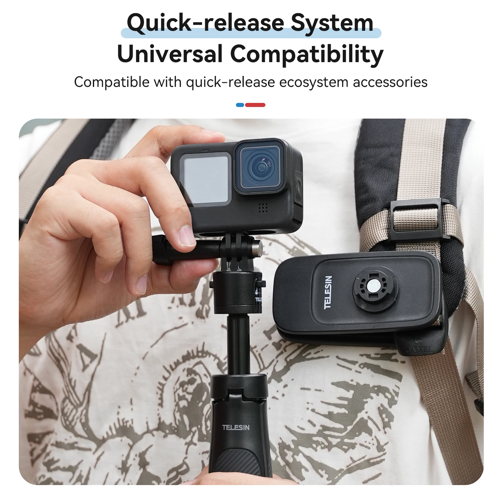 TELESIN Mini Quick Release Selfie Stick Tripod Portable Adjustable Length for GoPro Insta360 DJI Osmo Action Action Camera