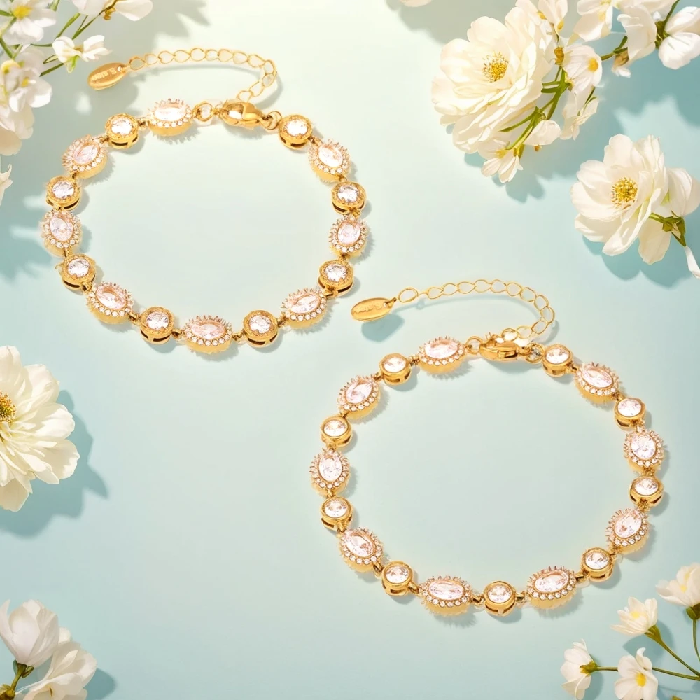 

Women's Bracelet with Starry Zirconia Inlay Handmade Stainless Steel Chain Fashionable and Versatile Jewelry Accessories
