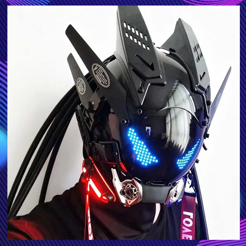 Cyber Punk Mask With Blue Screen Cosplay Sci-Fi Mech Soldier Mask Halloween Party Bar Costumes Performance Photography Props