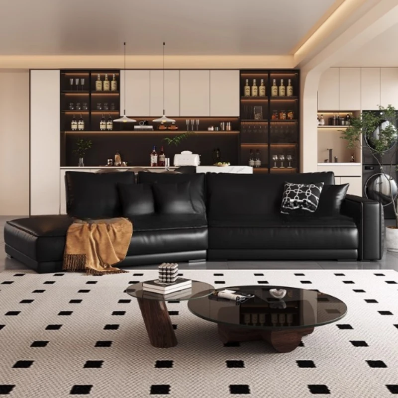 أريكة جلدية إيطالية بسيطة لغرفة المعيشة 2025 أرائك كرسي شمالية جديدة منتفخة سحابة مزدوجة Divano Soggiorno أثاث منزلي