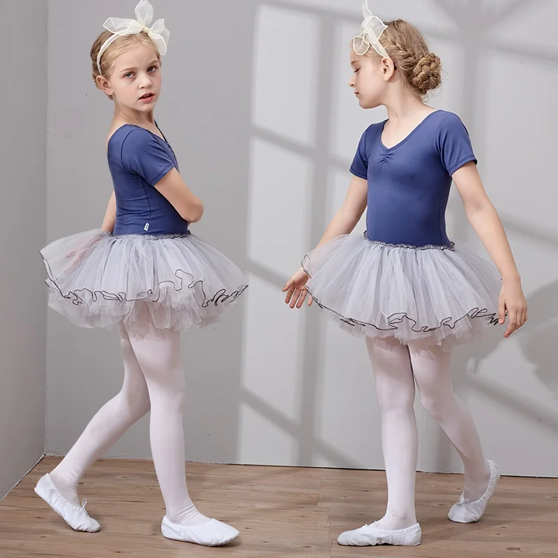 Abito da ballo a manica corta per ragazze, abiti da ballo in cotone con Tulle, abito da balletto per bambini, abito da Tutu per bambini, gonne da ballo per bambini