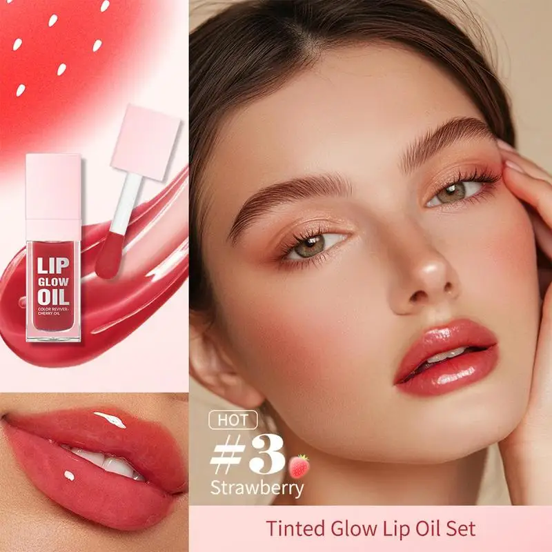 Glow Lip Oil 4pcs Hydrating Lip Oil Tinted Glow Lip Oil Long Lasting Moisturizing Lip Gloss Moisturizing Tinted Lip Balm for Lip