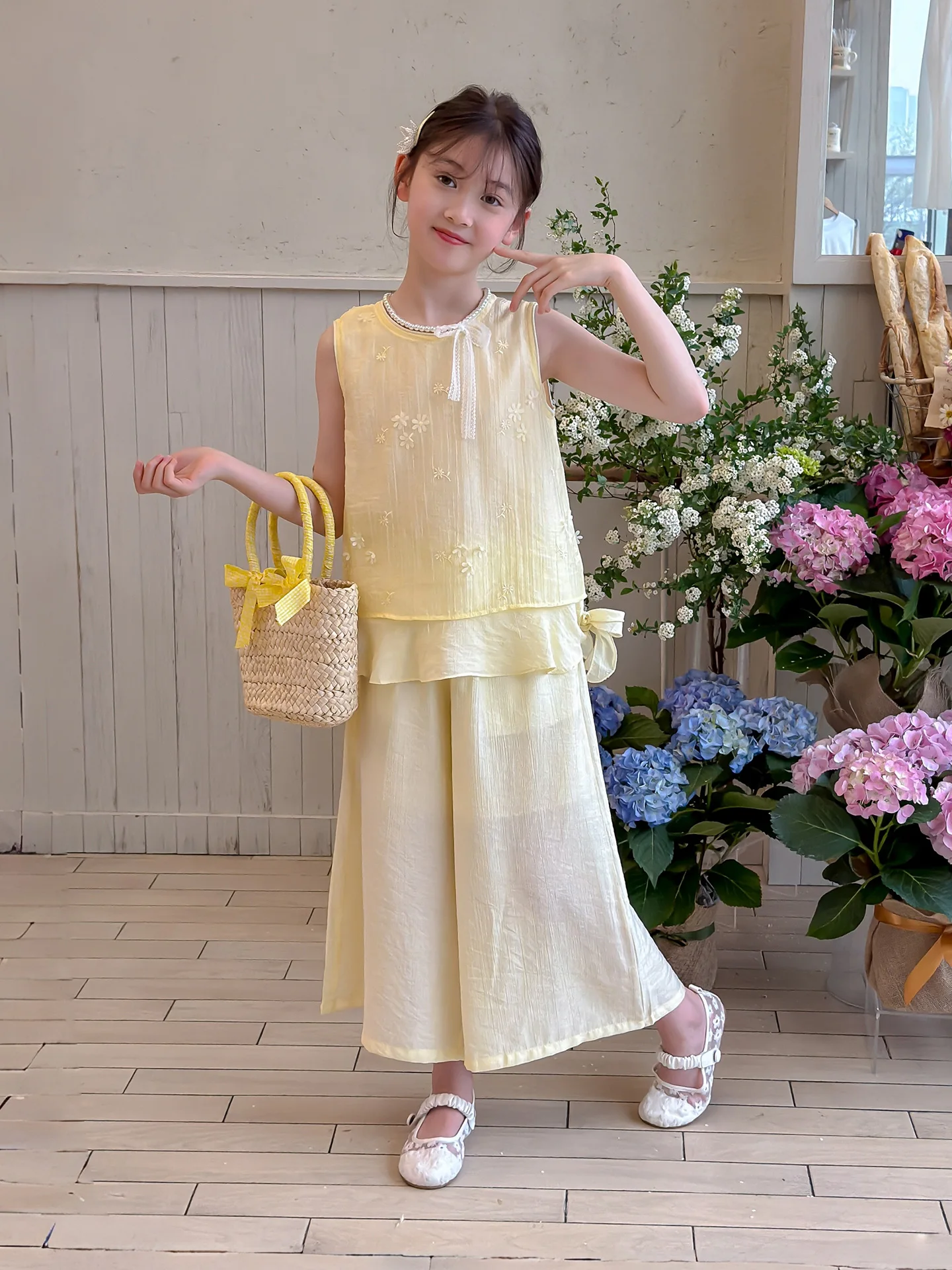 girls-summer-outfit-thin-sleeveless-wide-leg-pants-two-piece-set-korean-style-cotton-blend-fabric-breathable-machine-washable