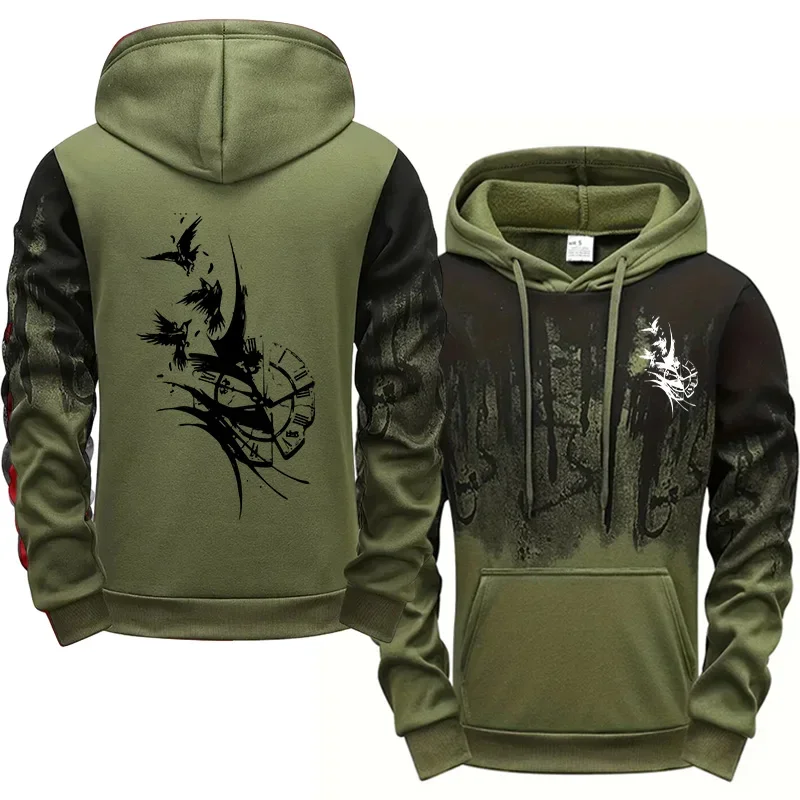 2025, brandneuer Herren-Kapuzenpullover, Mantel, Rabenuhren, bedruckt, Sweatshirts, Herbst und Winter, männlich, täglich, lässig, Sport, Kapuzenpullover, Top, modisch