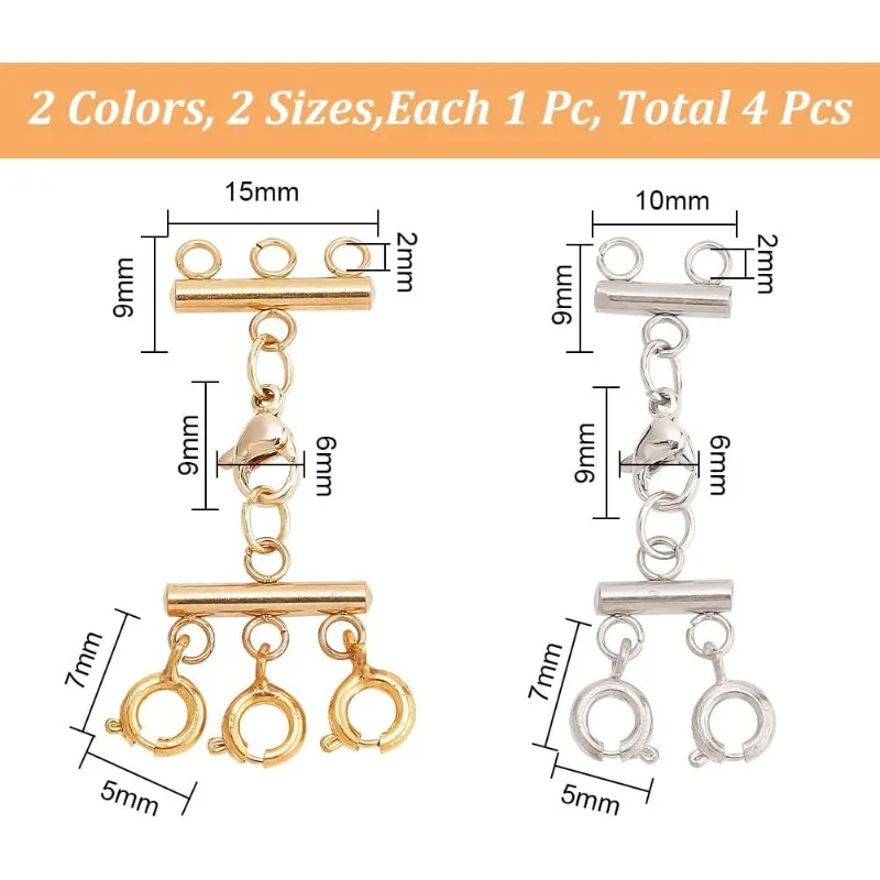 4 Pcs 2 Sizes Necklace Spacer Clasp 304 Stainless Steel Necklace Layering Clasps Jewelry Layered Clasps Clasp Connector Multiple