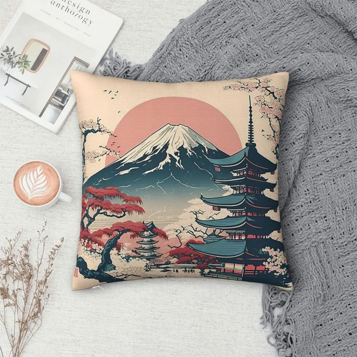 Japan Mount Fuji Ukiyo e Retro Square Pillowcase Cushion Cover Pillow Case Throw Pillow Cover for Home Bedroom Car