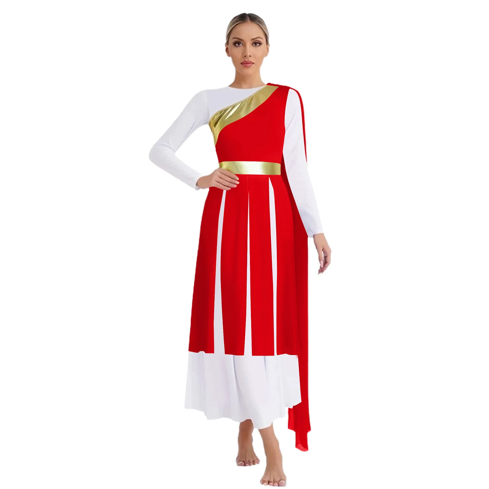 

Women Lyrical Worship Choir Praise Dance Dress Sleeveless Metallic Slit Hem Tunic Priest Preachers Church Performance Costume
