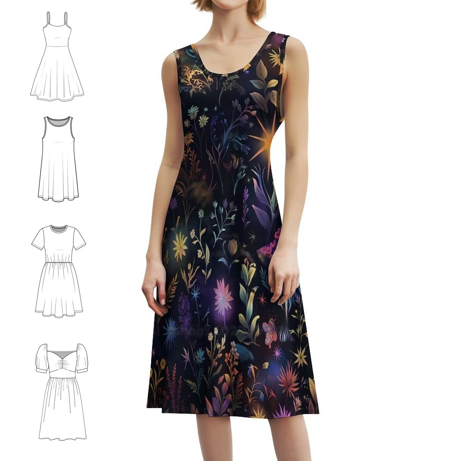 Witchy Seamless Pattern Collection Korean Style Dress For Women Elegant Casual Dress For Party Or Daily Wear Magic Witch Moon