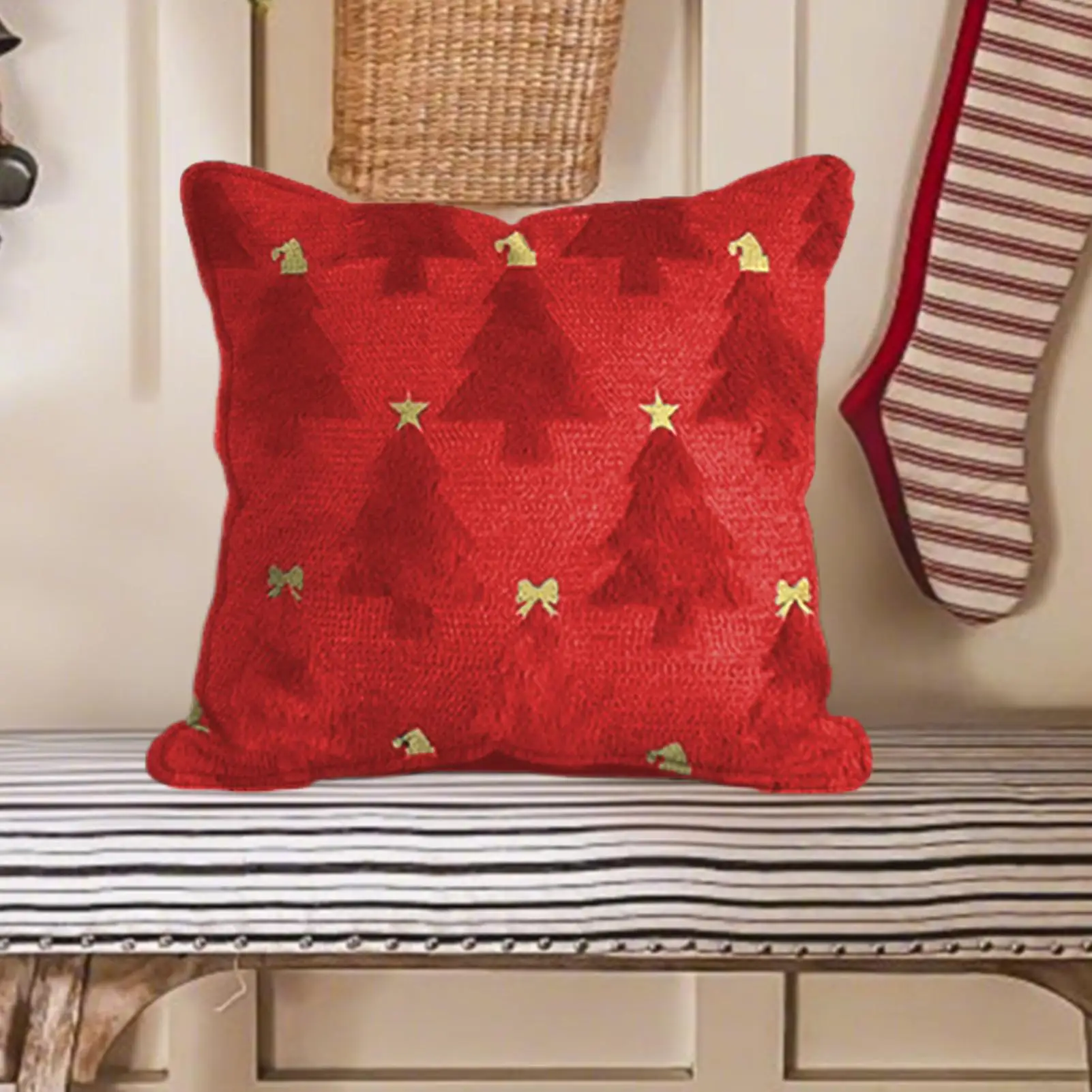 Christmas Throw Cushion Pillow Case 18x18 Inch Machine Washable Plush Pillow Case Christmas Pattern For Living Room Bed Sofa
