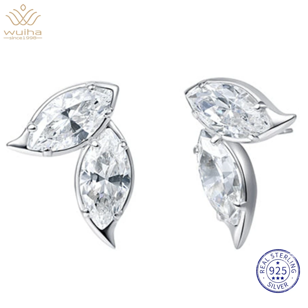 

WUIHA 100% 925 Sterling Silver Sparkling Marquise Cut Lab Sapphire Gems Wedding Party Earrings Ear Studs Fine Jewelry Wholesale