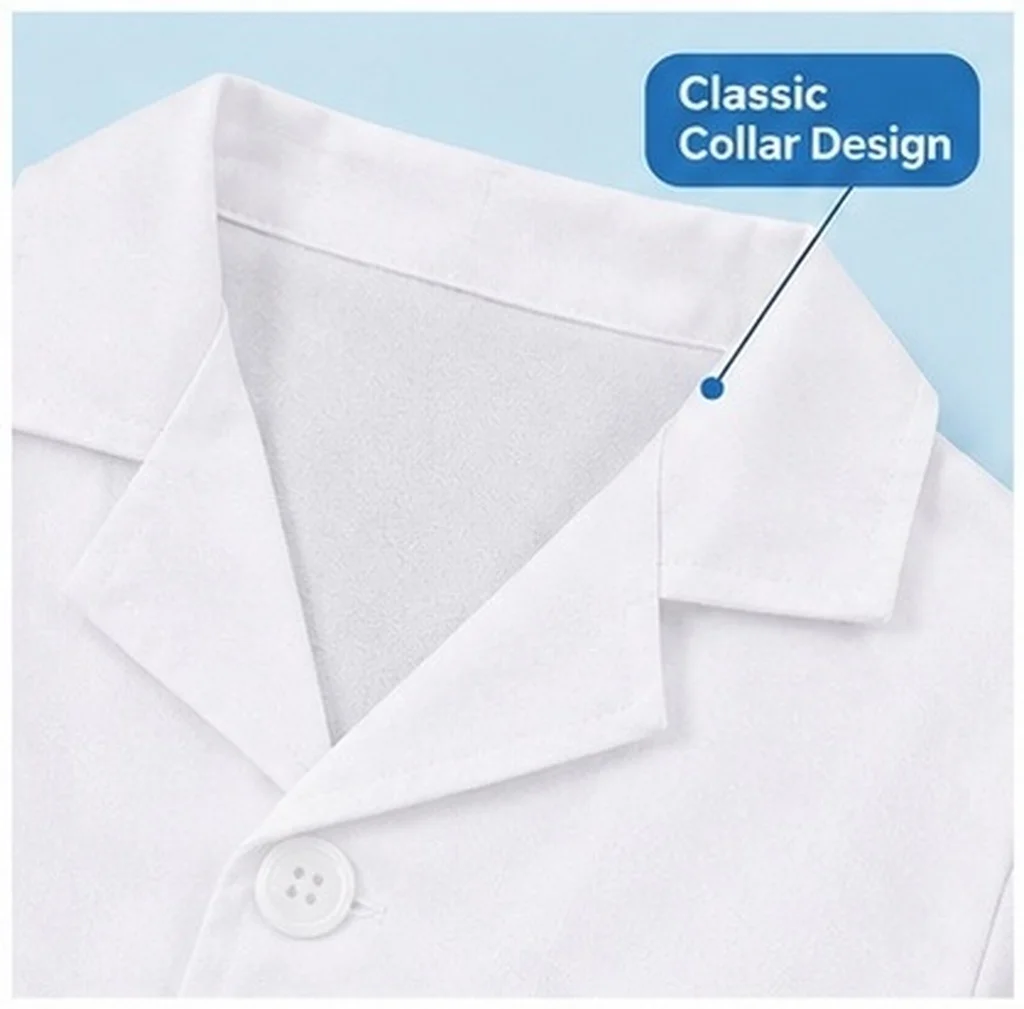 Kids White Lab Coat for Children – Polyester, Breathable, Comfortable, Easy-Care Doctor Nurse Costume