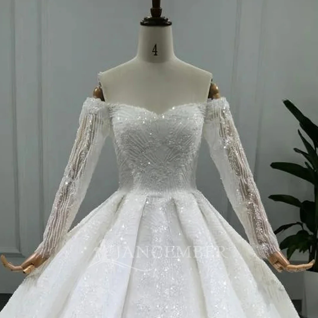 Vestidos de casamento Vestidos de noiva requintados Promoção Scoop Beading Mangas completas Robes Charmantes فساتudenudenات mireislav Personalizado 2025