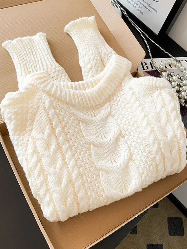 

Loose Knitted Sweater Women's Autumn Faion oulder Exposure Lazy Sle Top Design Sense Small ence Twist Head Knitwear