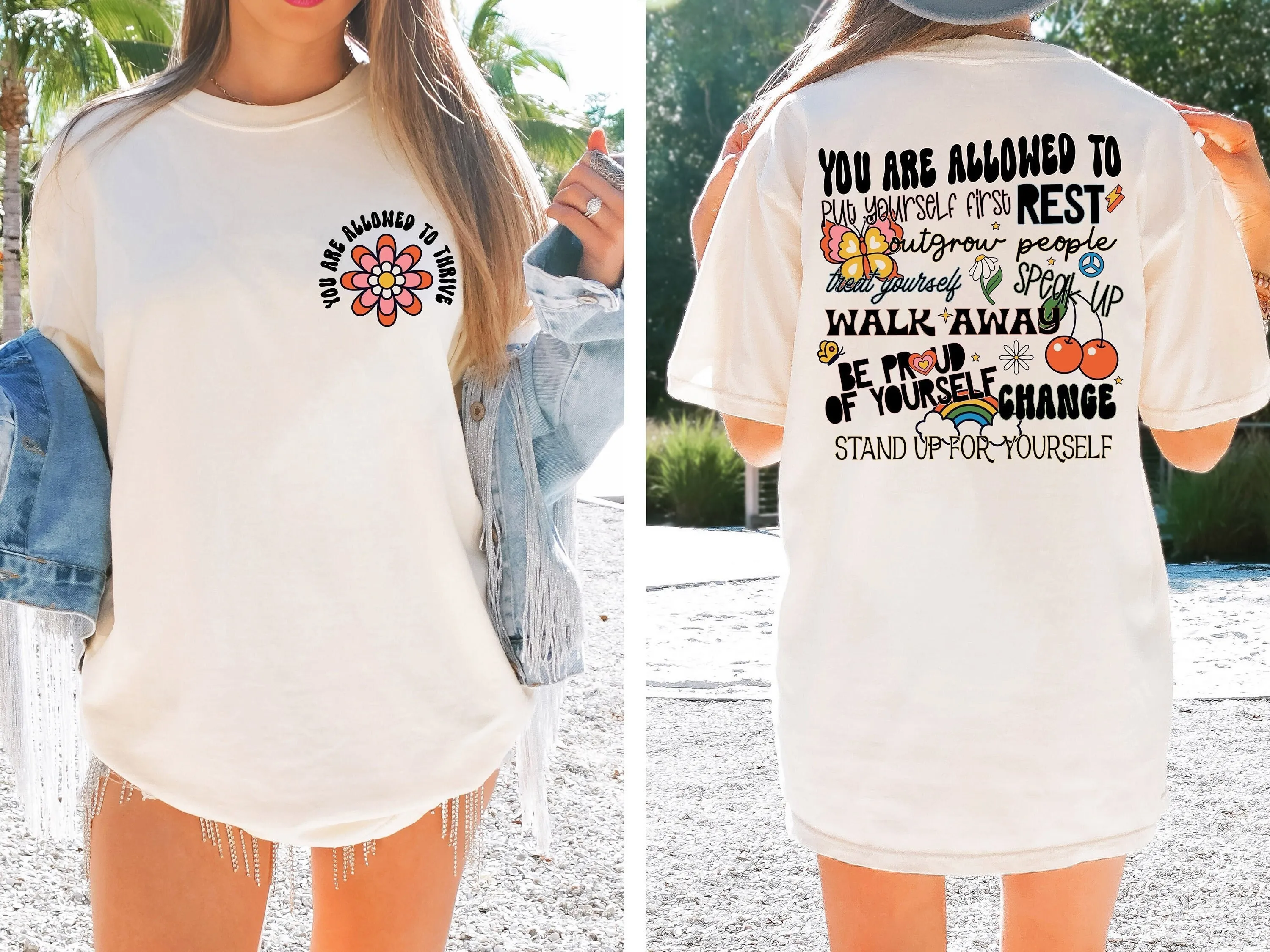 You Are Allowed To Thrive T Shirt Retro Aesthetic Front And Back Women Groovy Summer