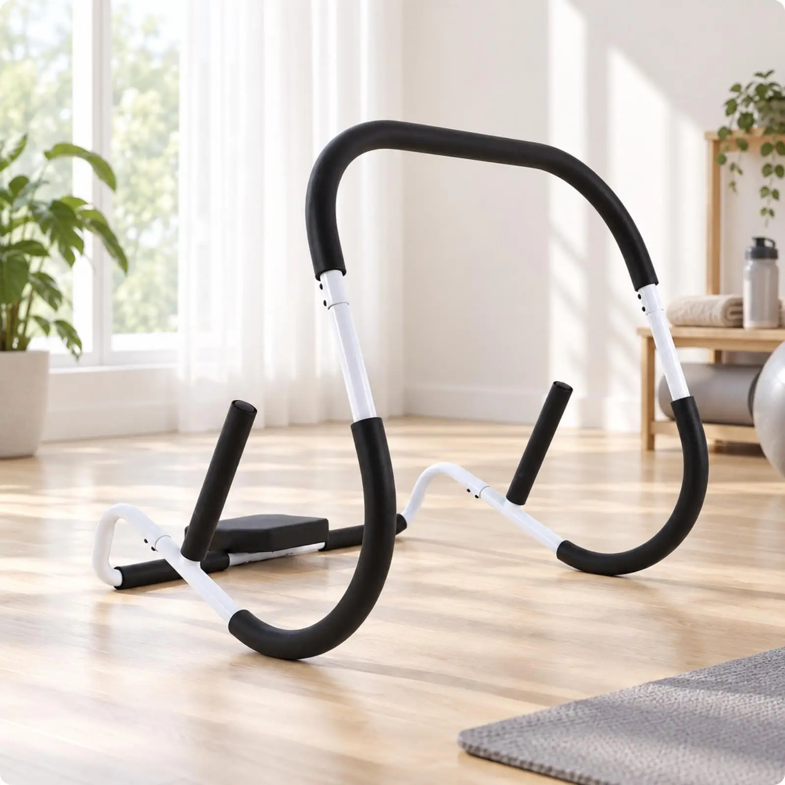 Core Strengthening Waist Trainer for Home Exercise Equipment with Sturdy Metal Frame and Padded Handgrips for Bodyweight Workout