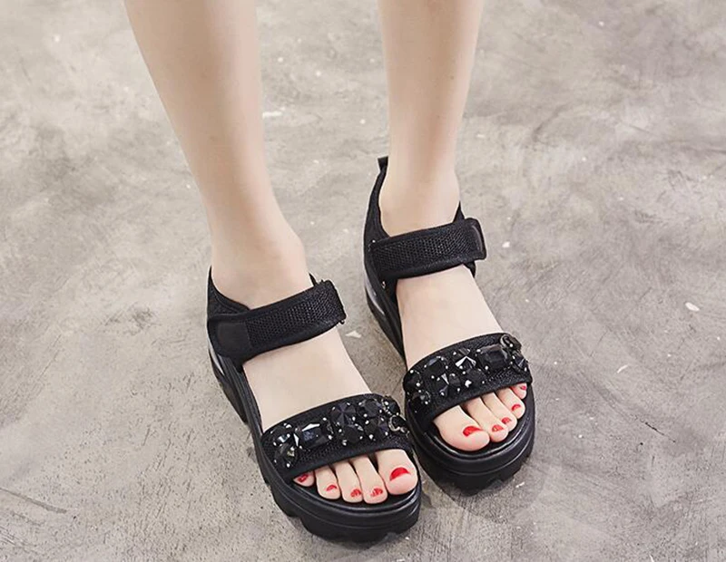 KNCOKAR  The platform shoes women's platform shoes for the new summer comfort Europe station slope and high water diamond