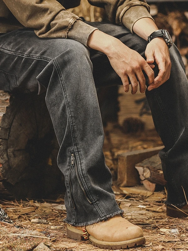 

Мужские джинсы в стиле ретро-американский кэжуал, прямые, с молнией, для мотоциклистов, молодежные, модные, из износостойкого эластичного денима