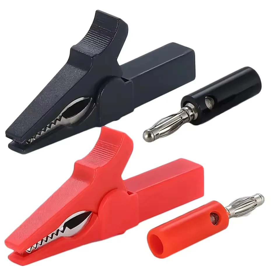 4-teiliges Set Krokodilklemmen + Bananenstecker Testzubehör, Testsonde mit 4mm Bananenstecker-Kabelklemmen Rot + Schwarz
