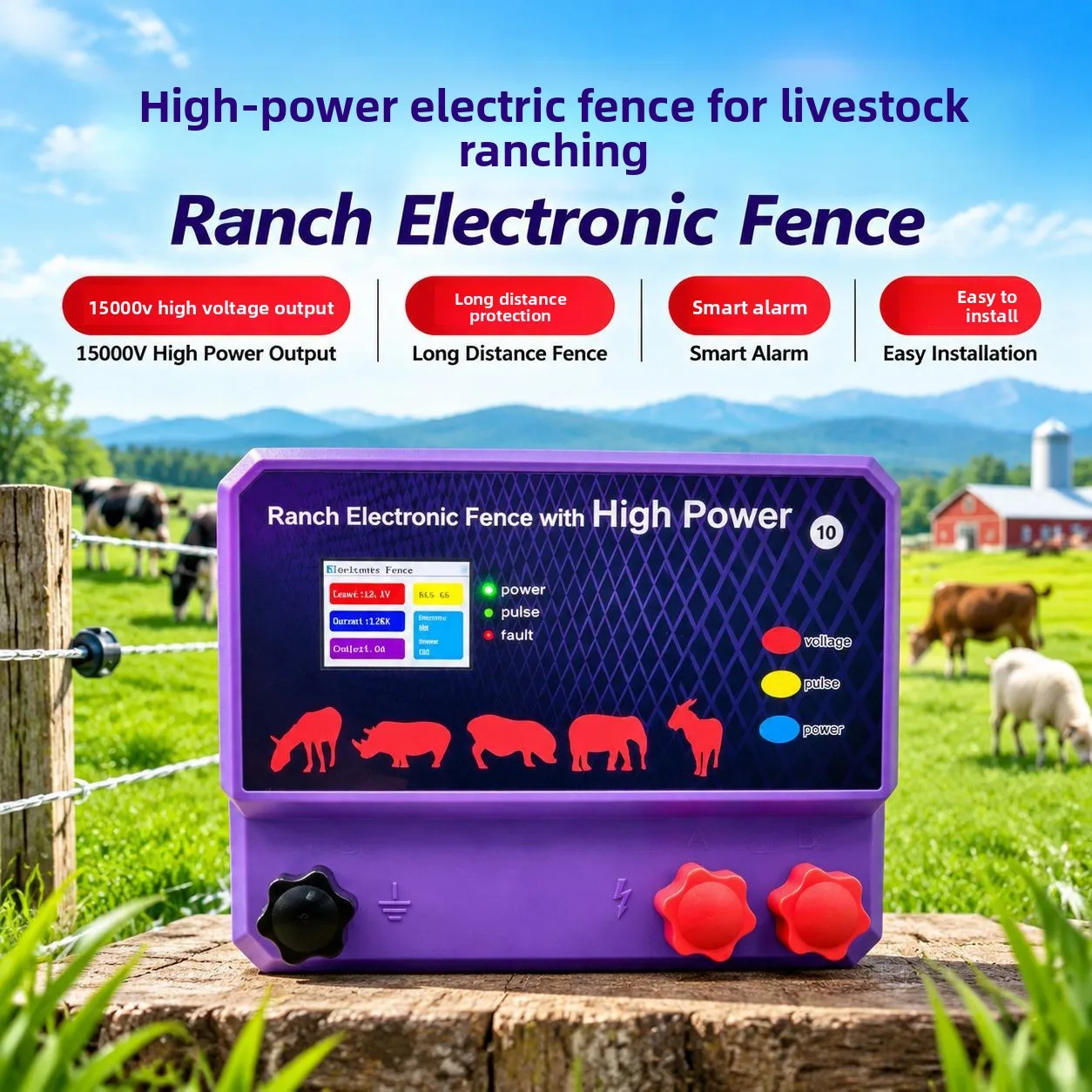 Export Farm High Power Purple Pulse Electronic Fence Host Ranch Farm Anti-Beast Invasion Perimeter Security