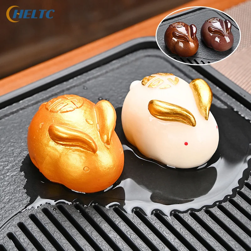 Resin Color-Changing Tea Pet White Rabbit Golden Rabbit Tea Table Accessories Color-Changing When Heated, Decoration Ornaments